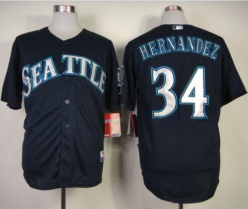 Mariners #34 Felix Hernandez Navy Blue Cool Base Stitched MLB Jersey - Click Image to Close
